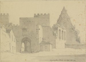 Prospekt av Porta S.Paolo och Piramide di Caio Cestio sett från stadssidan, Rom. av Christoffer Wilhelm Eckersberg