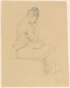 Sittande kvinnlig modell sedd bakifrån. av Christoffer Wilhelm Eckersberg