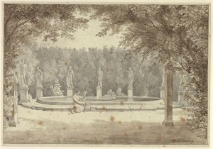 Fontänen i trädgården på Palazzo Barberini, Rom av Christoffer Wilhelm Eckersberg