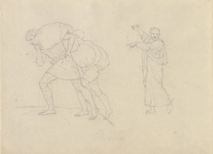 Studie av två män lastade med bördor som går uppför ett berg av Christoffer Wilhelm Eckersberg