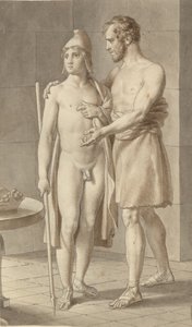 Telemachos möter Odysseus utklädd till tiggare hos herden Eumaios - Odysseus; fragment av hela kompositionen. av Christoffer Wilhelm Eckersberg