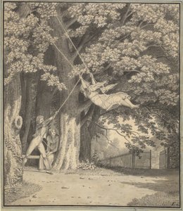 The Woodlands av Skjoldnæsholm med en ung man som gungar en ung flicka av Christoffer Wilhelm Eckersberg