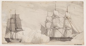 Två krigsfartyg i strid (den engelska fregatten Shannon och den amerikanska fregatten Chesapeak?) av Christoffer Wilhelm Eckersberg