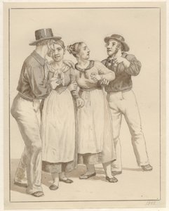Två sjömän unnar ett par tjejer. av Christoffer Wilhelm Eckersberg