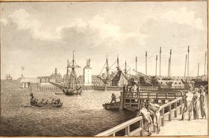 Utsikt från Langelinie mot Nyholm, t.h. hyran av flottan av Christoffer Wilhelm Eckersberg