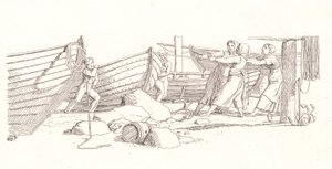 Utsikt över en fiskeby. Båtar drog i land av Christoffer Wilhelm Eckersberg