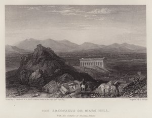 Areopagus eller Mars Hill, med Theseus tempel Aten (färg litho)