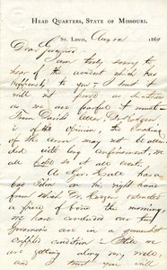 Letter signed C.C. Bailey, Head Quarters, State of Missouri, St. Louis, to Governor [Hamilton R. Gamble], August 12, 1863 av C. C. Bailey