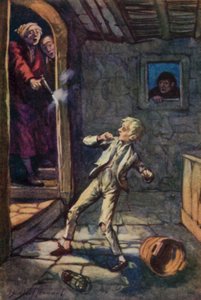 Illustration för Oliver Twist av Charles Dickens (litho i färg)