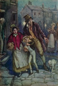 Illustration för Oliver Twist av Charles Dickens (litho i färg)