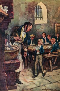 Illustration för Oliver Twist av Charles Dickens (litho i färg)