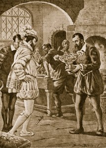 Francis I besöker Benvenuto Cellini i hans verkstad (litho) av C. Dudley Tennant