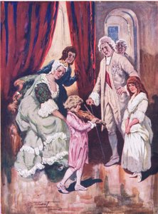 Vinner sin kungliga publiks hjärtan: Mozarts första framträdande i det österrikiska hovet (färg litho) av C. Dudley Tennant