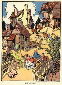 Runaway smågris (färg litho) av C. E. B. Bernard