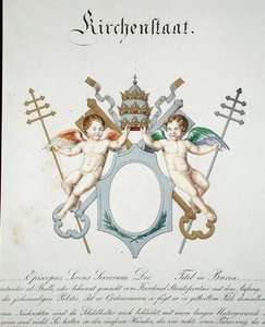 Vapen från kyrkstaten i Vatikanen, från en samling akvareller publicerade i Tyskland, ca 1830-33 (färg litho) av C. Hildebrandt