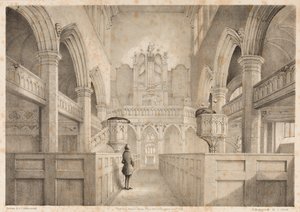 Det inre av St. Peters, Wolverhampton, graverad av I. Shaw, 1848 av C. J. Greenwood