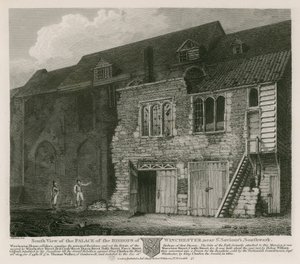 Söder utsikt över Palace of the Bishops of Winchester, nära St Saviour