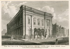 Västerläge av Theatre Royal, Drury Lane, London, från Great Russell Street