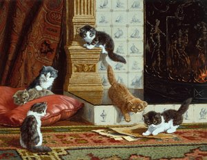By The Fireside (olja på duk) av C. Raaphorst