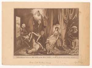Pitt som ny läkare för Britannia Britannia mellan döden och läkarens (titel på objektet) av C. Starcke (possibly)
