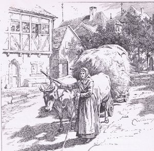 Vagnar dragna av tjurar mullrade genom de tysta gatorna, från The Child of the Air pub.by Duckworth av C. Wilhelm