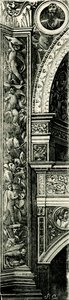 Pilasterremsa dekorerad av Callisto Piazza (ca 1500-1561 eller 1562), Tempio Civico della Beata Vergine Incoronata (Jungfru Marias tempel krönt), Lodi, Lombardiet, Italien, träsnitt