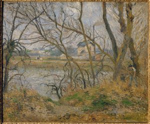 På stranden av Oise, nära Pontoise, gråväder ... av Camille (after) Pissarro
