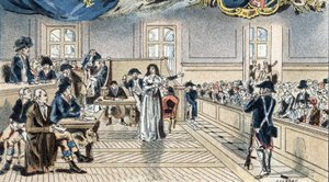 Marie Antoinette, drottning av Frankrike, inför domarna vid hennes rättegång den 14 oktober 1793. av Camille Gilbert