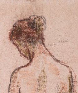 Hellängd stående naken av en kvinna, bakifrån av Camille Jacob Pissarro