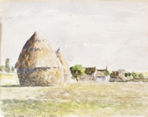 Höstack, Eragny Afton; Höstacken, Afton Eragny, 1889 av Camille Jacob Pissarro
