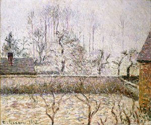 Landskap med frost och dimma, Eragny; Paysage, Givre et Brume, Eragny, av Camille Jacob Pissarro