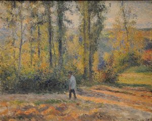 Landskap med en jägare, Pontoise Landskap i Pontoise med en jägare, 1879 av Camille Jacob Pissarro