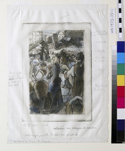 Gisors marknad (Rue Cappeville) (etsning och torrnål) av Camille Jacob Pissarro