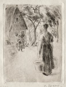 Bondekvinna som bär hinkar, 1889. av Camille Jacob Pissarro