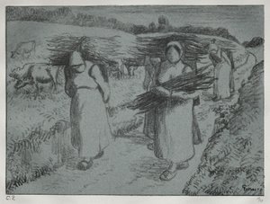 Bönder som bär fagots, ca. 1896. av Camille Jacob Pissarro