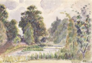 Pond at Kew Gardens, 1892 (wc över grafitpenna på lagt papper) av Camille Jacob Pissarro