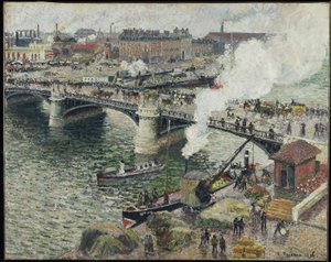 Pont Boieldieu i Rouen, fuktigt väder, 1896 av Camille Jacob Pissarro