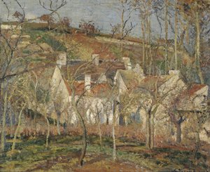 Röda tak, hörn av en by, vinter, 1877 av Camille Jacob Pissarro