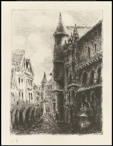 Rue Saint-Romain, Rouen, första skylt, 1896 av Camille Jacob Pissarro