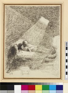 Studie för The Asphysia (penna och bläck över penna på glaserat papper) av Camille Jacob Pissarro