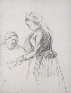 Studie av konstnärens mor med hennes hembiträde (kol på papper) av Camille Jacob Pissarro