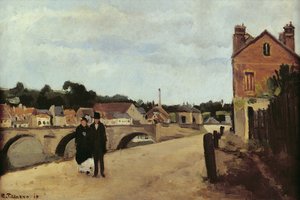 Chemin de lEcluse och Pontoise-bron, 1867 (olja på duk monterad på panel) av Camille Jacob Pissarro