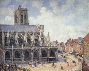 Kyrkan Saint Jacques i Dieppe i morgonsolen; L"eglise Saint-Jacques a Dieppe Matin, Soleil, 1901 av Camille Jacob Pissarro