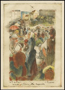 Gisors-marknaden, Rue Cappeville, ca 1894 av Camille Jacob Pissarro