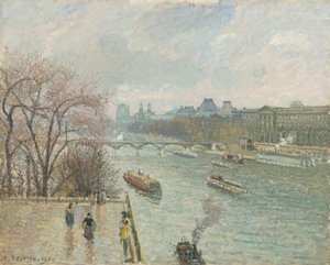Louvren, eftermiddag, regnigt väder, 1900 av Camille Jacob Pissarro