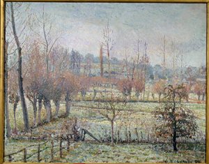 Vit frost, morgon eller snöeffekt i Eragny. Målning av Camille Pissarro (1830-1903) av Camille Jacob Pissarro