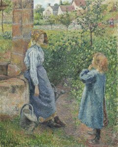 Kvinna och barn vid brunnen, 1882 av Camille Jacob Pissarro