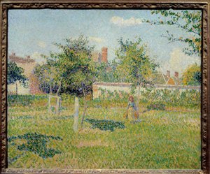 Kvinna i ett tyg eller "" Vårsol i förtiden av Eragny"" Målning av Camille Pissarro (1830-1903) 1887 Sön. 0,54x0,65 m Paris, musee d