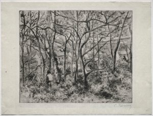 Skogbevuxen landskap vid LHermitage, Pontoise, 1879. av Camille Jacob Pissarro