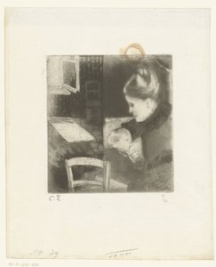 Ammande kvinna Enfant têtant sa mère av Camille Jacob Pissarro